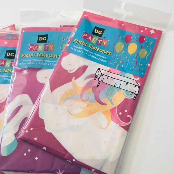 Lot of 4 Pink Unicorn Party Plastic Tablecovers - Picture 3 of 9